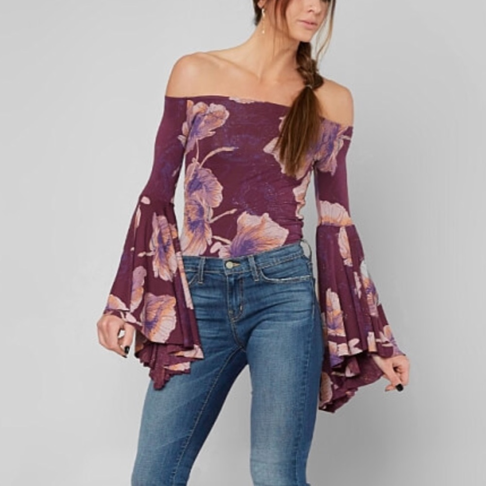 Free People Birds of Paradise Bell Sleeve Top NWOT